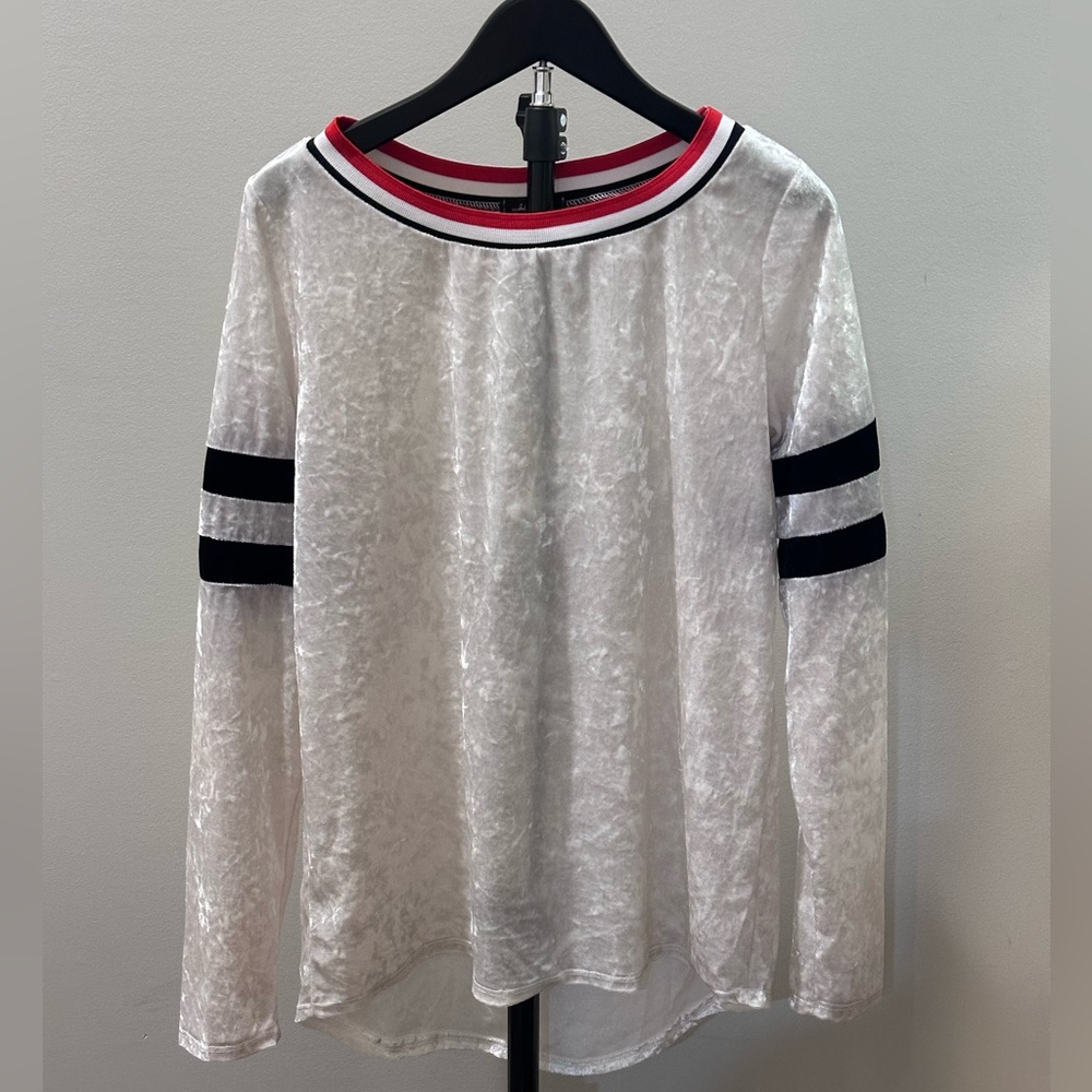 White Birch Velvet Stripe-Trim Long Sleeve Top